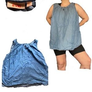 EVRI Womens Plus 3X Denim Blue Flowy Sleeveless Swing Blouse with Keyhole Detail